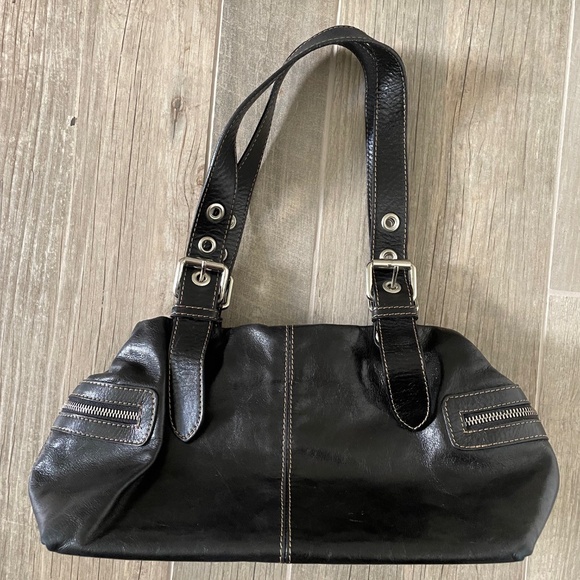 FRANCESCO BIASIA Black Leather Unconstructed Handbag w/Zippered Sides - Picture 7 of 8